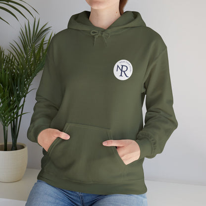 NR Minimal Monogram Hoodie — Olive Green NR Logo Casual Pullover