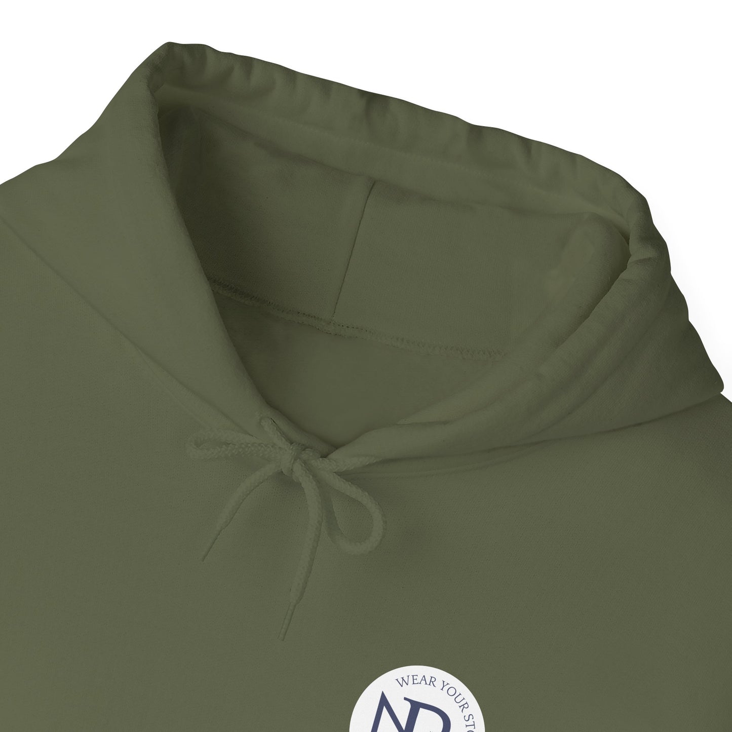 NR Minimal Monogram Hoodie — Olive Green NR Logo Casual Pullover
