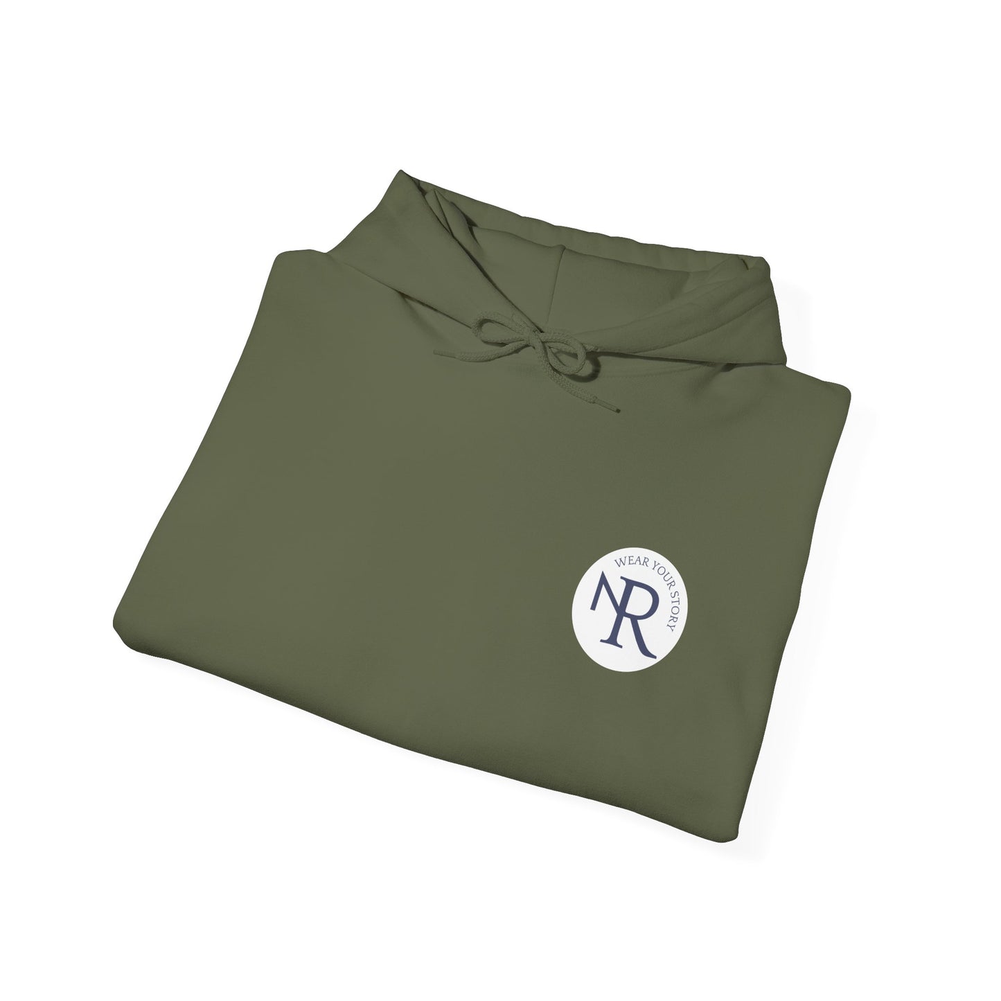 NR Minimal Monogram Hoodie — Olive Green NR Logo Casual Pullover