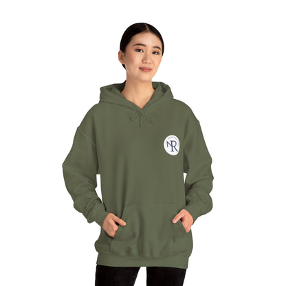 NR Minimal Monogram Hoodie — Olive Green NR Logo Casual Pullover