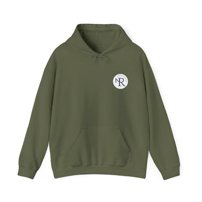 NR Minimal Monogram Hoodie — Olive Green NR Logo Casual Pullover